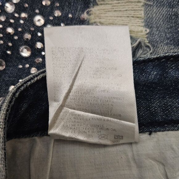 Machine Nouvelle Mode Jeans Size 15 Stretch Straight Leg Blue Distress Bling Y2K - Picture 6 of 12